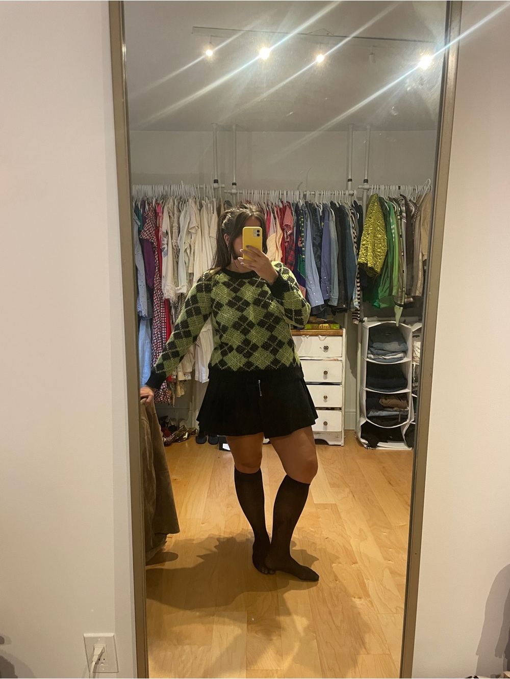 Green and Black Argyle Knit Sweater